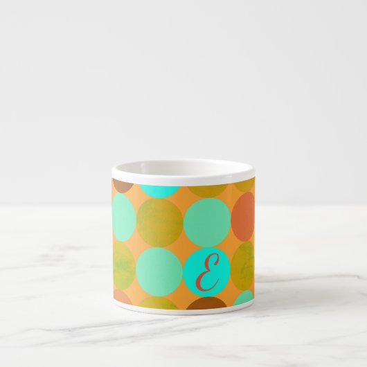 Turquoise Blauw Groen & Oranje Cirkels Monogram Espresso Kop (Voorkant)