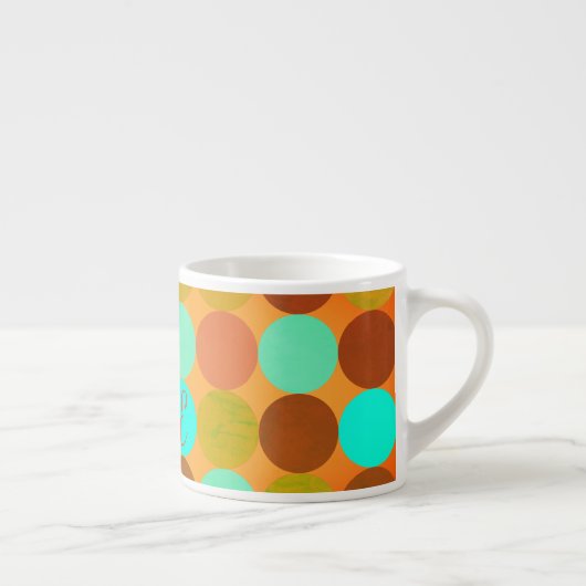 Turquoise Blauw Groen & Oranje Cirkels Monogram Espresso Kop (Rechts)