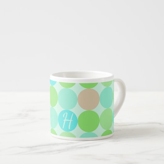 Turquoise Blauw Groen & Oranje Cirkels Monogram Espresso Kop (Voorkant rechts)