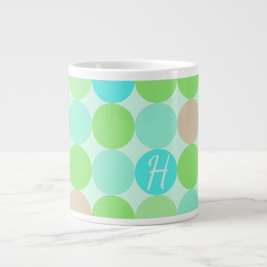 Turquoise Blauw Groen & Oranje Cirkels Monogram Grote Koffiekop (Voorkant)