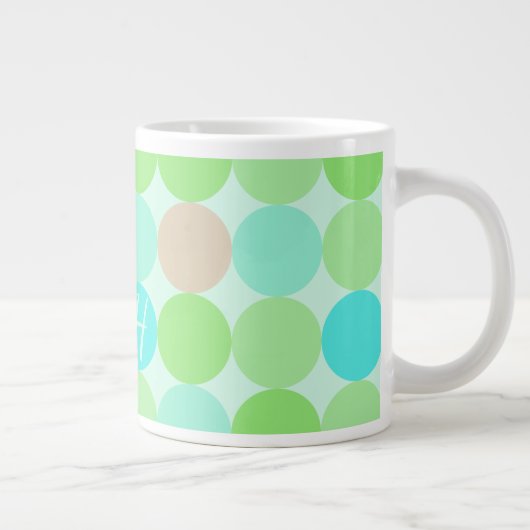 Turquoise Blauw Groen & Oranje Cirkels Monogram Grote Koffiekop (Rechts)