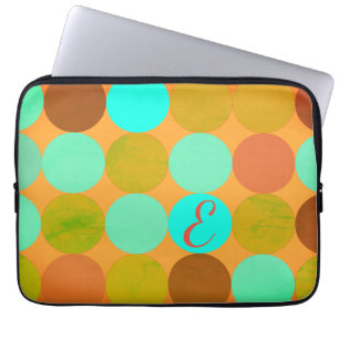 Turquoise Blauw Groen & Oranje Cirkels Monogram Laptop Sleeve