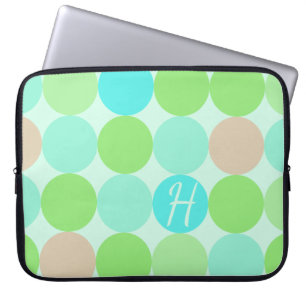 Turquoise Blauw Groen & Oranje Cirkels Monogram Laptop Sleeve