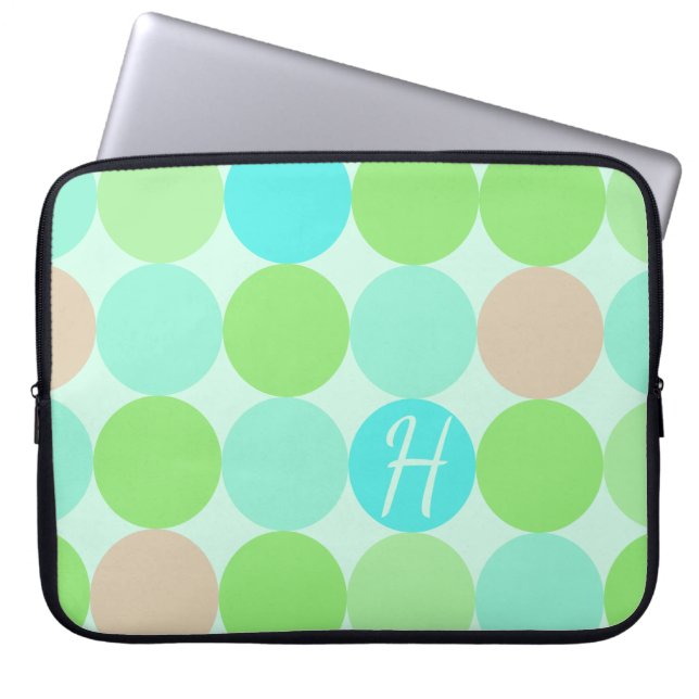 Turquoise Blauw Groen & Oranje Cirkels Monogram Laptop Sleeve (Voorkant)