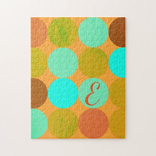 Turquoise Blauw Groen & Oranje Cirkels Monogram Legpuzzel (Verticaal)