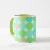 Turquoise Blauw Groen & Oranje Cirkels Monogram Mok (Voorkant links)