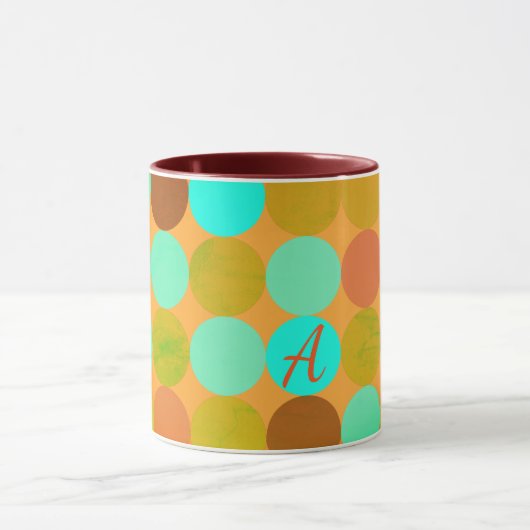 Turquoise Blauw Groen & Oranje Cirkels Monogram Mok (Midden)