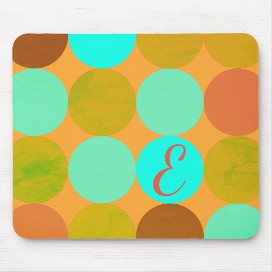 Turquoise Blauw Groen & Oranje Cirkels Monogram Muismat (Voorkant)