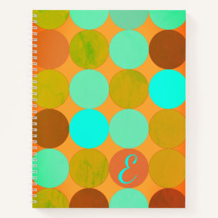 Turquoise Blauw Groen & Oranje Cirkels Monogram Notitieboek