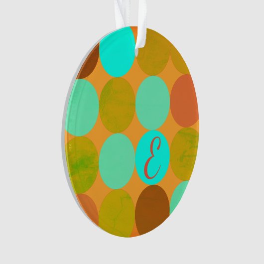 Turquoise Blauw Groen & Oranje Cirkels Monogram Ornament (voorkant)
