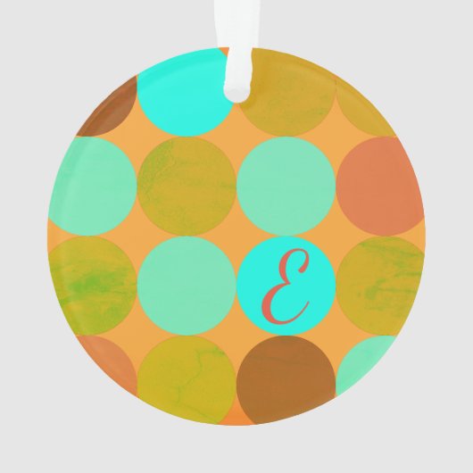 Turquoise Blauw Groen & Oranje Cirkels Monogram Ornament (achterkant)