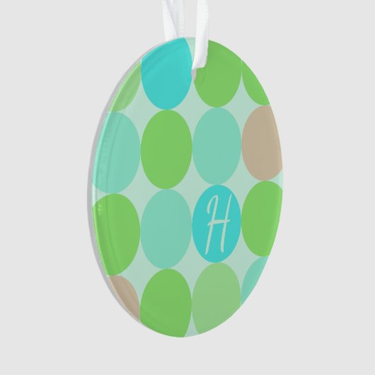 Turquoise Blauw Groen & Oranje Cirkels Monogram Ornament (voorkant)