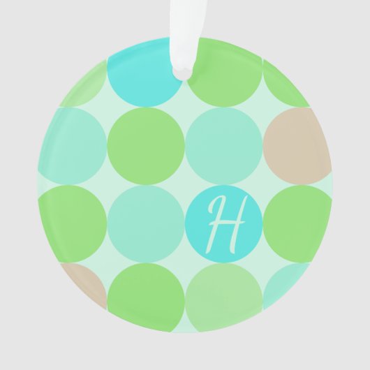 Turquoise Blauw Groen & Oranje Cirkels Monogram Ornament (voorkant)