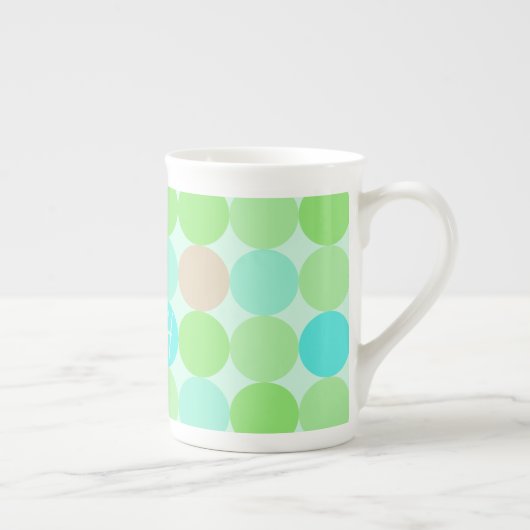 Turquoise Blauw Groen & Oranje Cirkels Monogram Porselein Kop (Rechts)