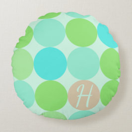 Turquoise Blauw Groen & Oranje Cirkels Monogram Rond Kussen