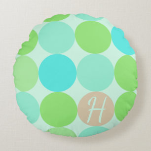 Turquoise Blauw Groen & Oranje Cirkels Monogram Rond Kussen