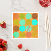 Turquoise Blauw Groen & Oranje Cirkels Monogram Servet (Insitu)
