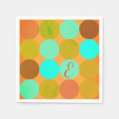 Turquoise Blauw Groen & Oranje Cirkels Monogram Servet (Voorkant)