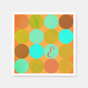 Turquoise Blauw Groen & Oranje Cirkels Monogram Servet