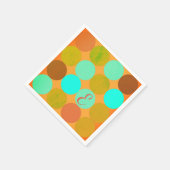 Turquoise Blauw Groen & Oranje Cirkels Monogram Servet (Hoek)