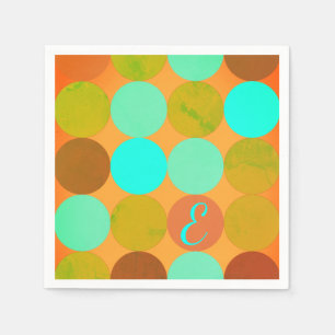 Turquoise Blauw Groen & Oranje Cirkels Monogram Servetten