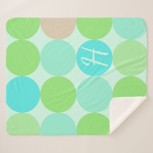 Turquoise Blauw Groen & Oranje Cirkels Monogram Sherpa Deken (Voorkant (horizontaal))