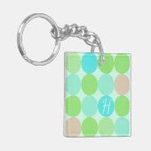 Turquoise Blauw Groen & Oranje Cirkels Monogram Sleutelhanger (Voorkant Links)