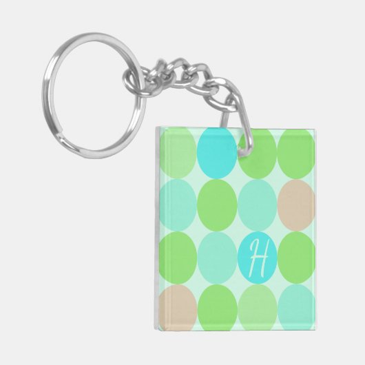 Turquoise Blauw Groen & Oranje Cirkels Monogram Sleutelhanger (Voorkant Links)