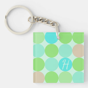 Turquoise Blauw Groen & Oranje Cirkels Monogram Sleutelhanger