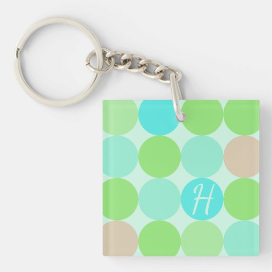 Turquoise Blauw Groen & Oranje Cirkels Monogram Sleutelhanger (Voorkant)
