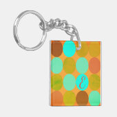Turquoise Blauw Groen & Oranje Cirkels Monogram Sleutelhanger (Voorkant Links)
