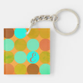 Turquoise Blauw Groen & Oranje Cirkels Monogram Sleutelhanger (Achterkant)