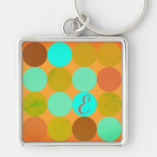 Turquoise Blauw Groen & Oranje Cirkels Monogram Sleutelhanger (Voorkant)