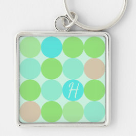 Turquoise Blauw Groen & Oranje Cirkels Monogram Sleutelhanger