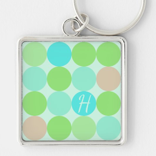 Turquoise Blauw Groen & Oranje Cirkels Monogram Sleutelhanger (Voorkant)