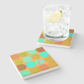 Turquoise Blauw Groen & Oranje Cirkels Monogram Stenen Onderzetter (Zijkant)