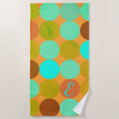 Turquoise Blauw Groen & Oranje Cirkels Monogram Strandlaken (Voorkant)