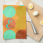 Turquoise Blauw Groen & Oranje Cirkels Monogram Theedoek (Quarter Fold)