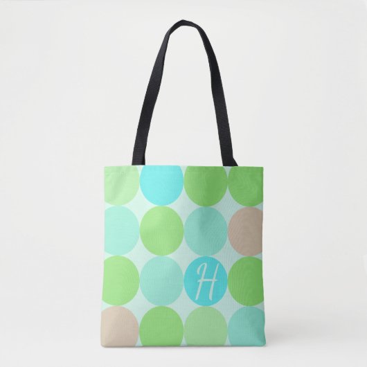 Turquoise Blauw Groen & Oranje Cirkels Monogram Tote Bag (Voorkant)