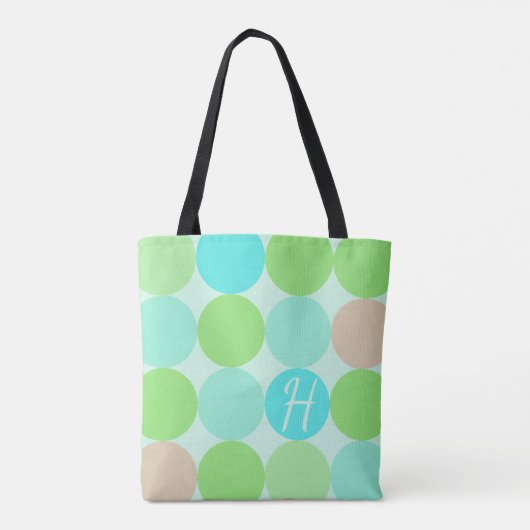 Turquoise Blauw Groen & Oranje Cirkels Monogram Tote Bag (Achterkant)