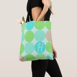 Turquoise Blauw Groen & Oranje Cirkels Monogram Tote Bag