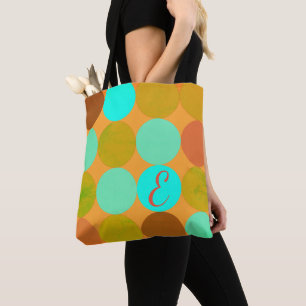 Turquoise Blauw Groen & Oranje Cirkels Monogram Tote Bag