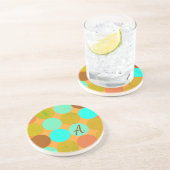 Turquoise Blauw Groen & Oranje Cirkels Monogram Zandsteen Onderzetter (Zijkant)