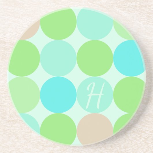 Turquoise Blauw Groen & Oranje Cirkels Monogram Zandsteen Onderzetter (Voorkant)