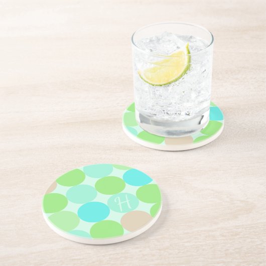 Turquoise Blauw Groen & Oranje Cirkels Monogram Zandsteen Onderzetter (Zijkant)