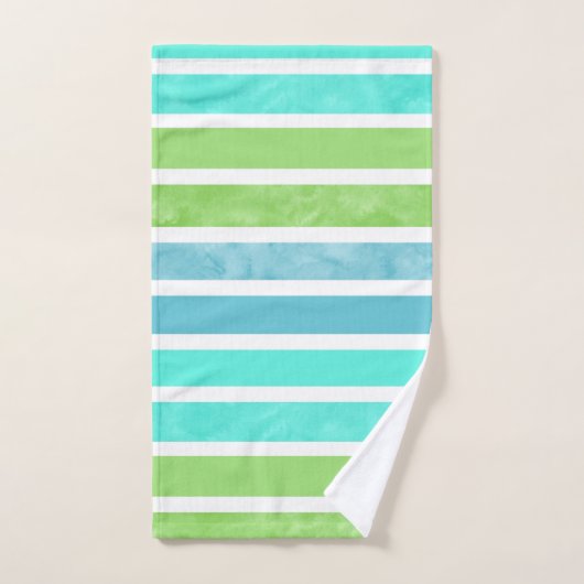 Turquoise Blauw Groen Wit Strepen Bad Handdoek (Handdoek)