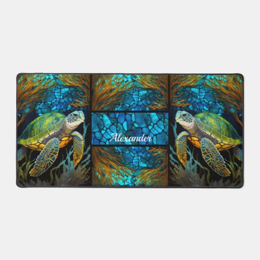Turquoise Blauw Groen Zee Turtle Kantoor Desk Mat (Voorkant)