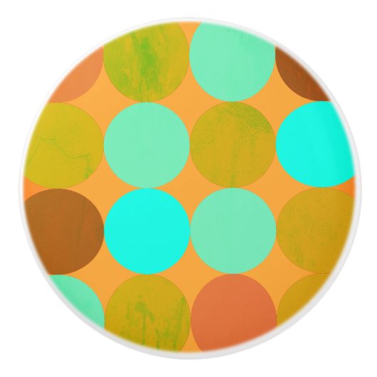 Turquoise Blauw Groene & Oranje Cirkels Keramische Knop (Voorkant)