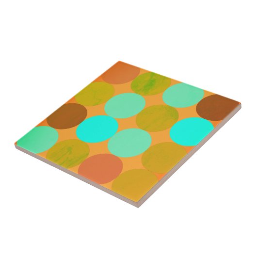 Turquoise Blauw Groene & Oranje Cirkels Tegeltje (Zijkant)