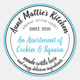 Turquoise Blauw Handgemaakte Gourmet Food Label